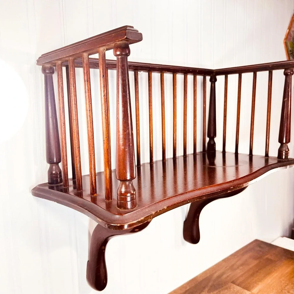 Rare‎ Vintage Fiddle Rail Shelf: Mahogany Wooden Book Rack
